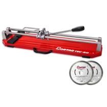 Kit Cortador Manual TEC 50/TEC 75 e 2 Discos De Corte Diamantado Turbo Porcelanato Cortag Aço Carbono C/Rodel Para Pisos Cerâmicas Profissional
