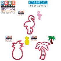 Kit Cortador Pasta Americana Festa Havaiana Tropical Flamingo Abacaxi e Coqueiro 3pc Kit Cortador Pasta Americana Festa Havaiana Tropical Flamingo Abacaxi e Coqueiro 3pc
