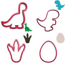 Kit Cortador Pasta Biscoito Dinossauro Baby Cute Braquiossauro Trex Pegada Ovo
