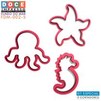 KIT Cortadores Fundo do Mar Polvo Estrela Cavalo Marinho 3pc