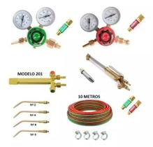 Kit Corte Solda Oxi Acetileno Maçarico Regulador Mangueira