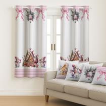 Kit Cortina 2 Metros e 4 Capa de Almofada Natalina Decoração Enfeites de Natal