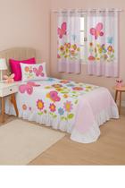 Kit Cortina 2 Metros e Colcha Cobre Leite Infantil 07 Peças Para Quarto Menino