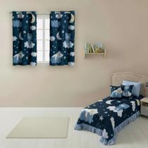 Kit Cortina 2 Metros e Colcha Cobre Leite Infantil 07 Peças Para Quarto Menino