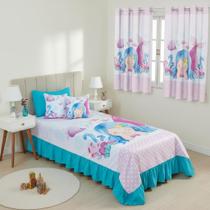 Kit Cortina 2 Metros e Colcha Cobre Leite Infantil 07 Peças Para Quarto