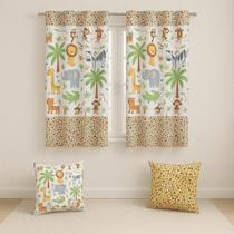 Kit Cortina 2m + 2 Capa De Almofada Decoração Quarto Infantil - Mundo Safari