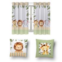 Kit Cortina 2m + 2 Capa De Almofada Decoração Quarto Infantil - Mundo Safari