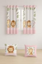 Kit Cortina 2m + 2 Capa De Almofada Decoração Quarto Infantil - Mundo Safari