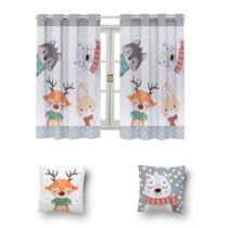 Kit Cortina 2m +2 Capa De Almofada Decoração Quarto Infantil