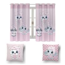 Kit Cortina 2m +2 Capa De Almofada Decoração Quarto Infantil