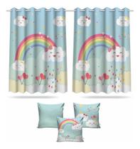 Kit Cortina + 3 Capas Almofadas Infantil Chuva De Amor