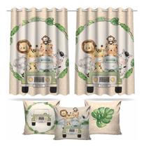 Kit Cortina + 3 Capas Almofadas Infantil Safari Baby 05 - Decorando e Grudando