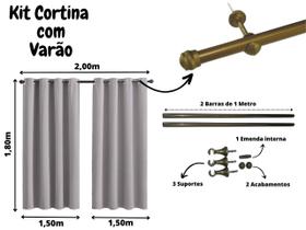 Kit Cortina 3 Metros Com Varão Incluso 3x1,80 Oxford Cinza