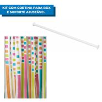 Kit Cortina Box Banheiro 180x180cm Com Espessura de 0,08 Estampada + Suporte Ajustável 1,2m Para Casa