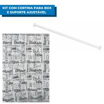 Kit Cortina Box Banheiro 180x180cm Com Espessura de 0,08 Estampada + Suporte Ajustável 1,2m Para Casa
