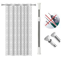 Kit Cortina Box Banheiro com Ilhós + Varão Suporte Extensível 1,10M A 2M Antimofo