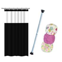 Kit Cortina Box Banheiro + Varão De Cortina + 3 Toucas Kit Cortina Box Banheiro + Varão De Cortina + 3 Toucas