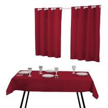 Kit Cortina Cozinha E Toalha De Mesa 6 Cadeiras Vermelho - Sofisticada Moda Casa