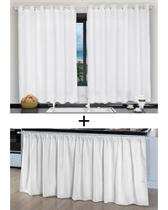 Kit Cortina De Cozinha E Pia Balcão Tecido Liso Branco Kit Cortina De Cozinha E Pia Balcão Tecido Liso Branco