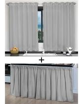 Kit Cortina De Cozinha E Pia Balcão Tecido Liso Cinza Kit Cortina De Cozinha E Pia Balcão Tecido Liso Cinza