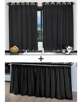 Kit Cortina De Cozinha E Pia Balcão Tecido Liso Preto Kit Cortina De Cozinha E Pia Balcão Tecido Liso Preto