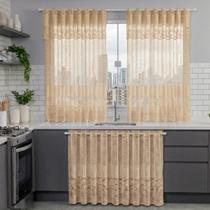 Kit Cortina De Cozinha Em Renda Para Janela e Pia Armário Balcão de Renda Tulipa Kit Cortina De Cozinha Em Renda Para Janela e Pia Armário Balcão de Renda Tulipa