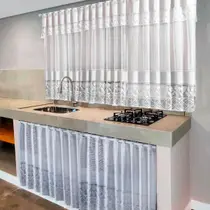 Kit Cortina De Cozinha Em Renda Para Janela e Pia Balcão de Renda Tulipa Kit Cortina De Cozinha Em Renda Para Janela e Pia Balcão de Renda Tulipa