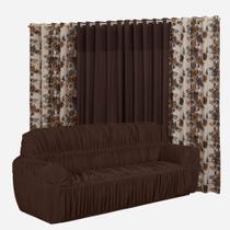 Kit Cortina Florata 3 metros + capa 4 lugares Elásticada Malha