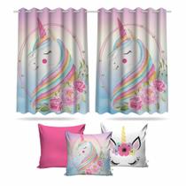 Kit Cortina Infantil Unicórnio Mod 2 + 3 Capas Almofada Kit Cortina Infantil Unicórnio Mod 2 + 3 Capas Almofada