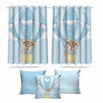 Kit Cortina Infantil Ursinho Baloeiro Md1 + 3 Capas Almofada Kit Cortina Infantil Ursinho Baloeiro Md1 + 3 Capas Almofada