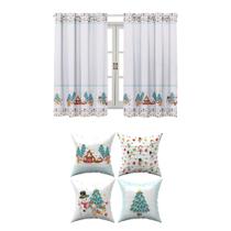 Kit Cortina Natalina 3 metros + 4 capa de Almofada Decoração Enfeites de Natal, Sala, Quarto