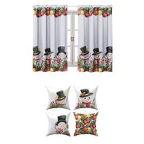 Kit Cortina Natalina 3,00 x 2,20 E 4 Capa de Almofada Decoração Enfeites de Natal, Cozinha, Sala