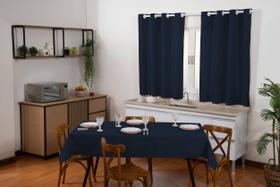 Kit Cortina Para Cozinha E Toalha De Mesa 6 Cadeiras Azul Marinho - Sofisticada Moda Casa