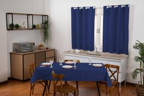 Kit Cortina Para Cozinha E Toalha De Mesa 6 Cadeiras Azul Royal