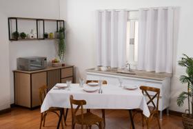 Kit Cortina Para Cozinha E Toalha De Mesa 6 Cadeiras Branco - Sofisticada Moda Casa