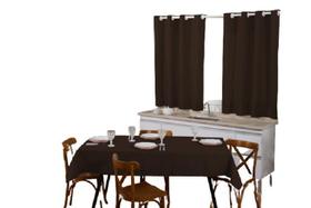 Kit Cortina Para Cozinha E Toalha De Mesa 6 Cadeiras Marrom