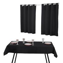 Kit Cortina Para Cozinha E Toalha De Mesa 6 Cadeiras Preto