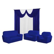 Kit Cortina Paris 2 Metros+Capa De Sofá 3, 2 E 1 Lugares 21 Elástico Jogo Malha gel