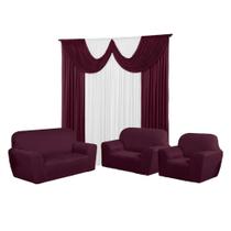 Kit Cortina Paris 2 Metros+Capa De Sofá 3, 2 E 1 Lugares 21 Elástico Jogo Malha gel
