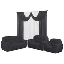 Kit Cortina Paris 2 Metros+Capa De Sofá 3, 2 E 1 Lugares Jogo Promoção 21 Elástico