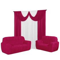 Kit Cortina Paris 2 Metros+Capa De Sofá 3 e 2 Lugares 21 Elástico Jogo Malha gel