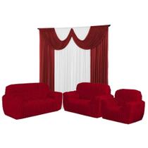 Kit Cortina Paris 3 Metros+Capa De Sofá 3, 2 E 1 Lugares Jogo Promoção 21 Elástico