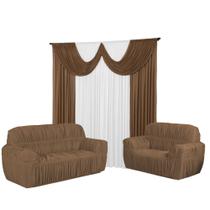 Kit Cortina Paris 3 Metros+Capa De Sofá 3 e 2 Lugares 21 Elástico Jogo Malha gel