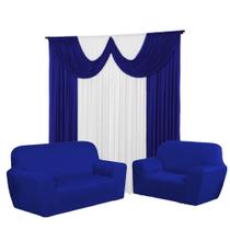 Kit Cortina Paris 3 Metros+Capa De Sofá 3 e 2 Lugares Coladinha Malha Gel Lisa