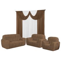 Kit Cortina Paris 4 Metros+Capa De Sofá 3, 2 E 1 Lugares 21 Elástico Jogo Malha gel