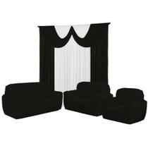 Kit Cortina Paris 4 Metros+Capa De Sofá 3, 2 E 1 Lugares Jogo 21 Elástico