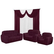 Kit Cortina Paris 5 Metros+Capa De Sofá 3, 2 E 1 Lugares 21 Elástico Jogo Malha gel