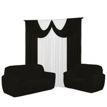 Kit Cortina Paris 5 Metros+Capa De Sofá 3 e 2 Lugares 21 Elástico Jogo Malha gel