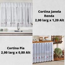 Kit Cortina Pia + Cortina Janela 2x1,2 Renda Branca Coffee