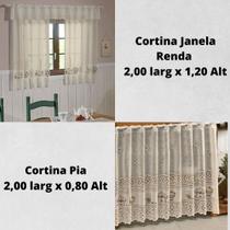 Kit Cortina Pia + Cortina Janela Renda Creme Coffee 2x1,20